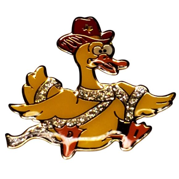 Goofy Cowboy Duck Sparkly Sash Pin 1.5" - Picture 2 of 4